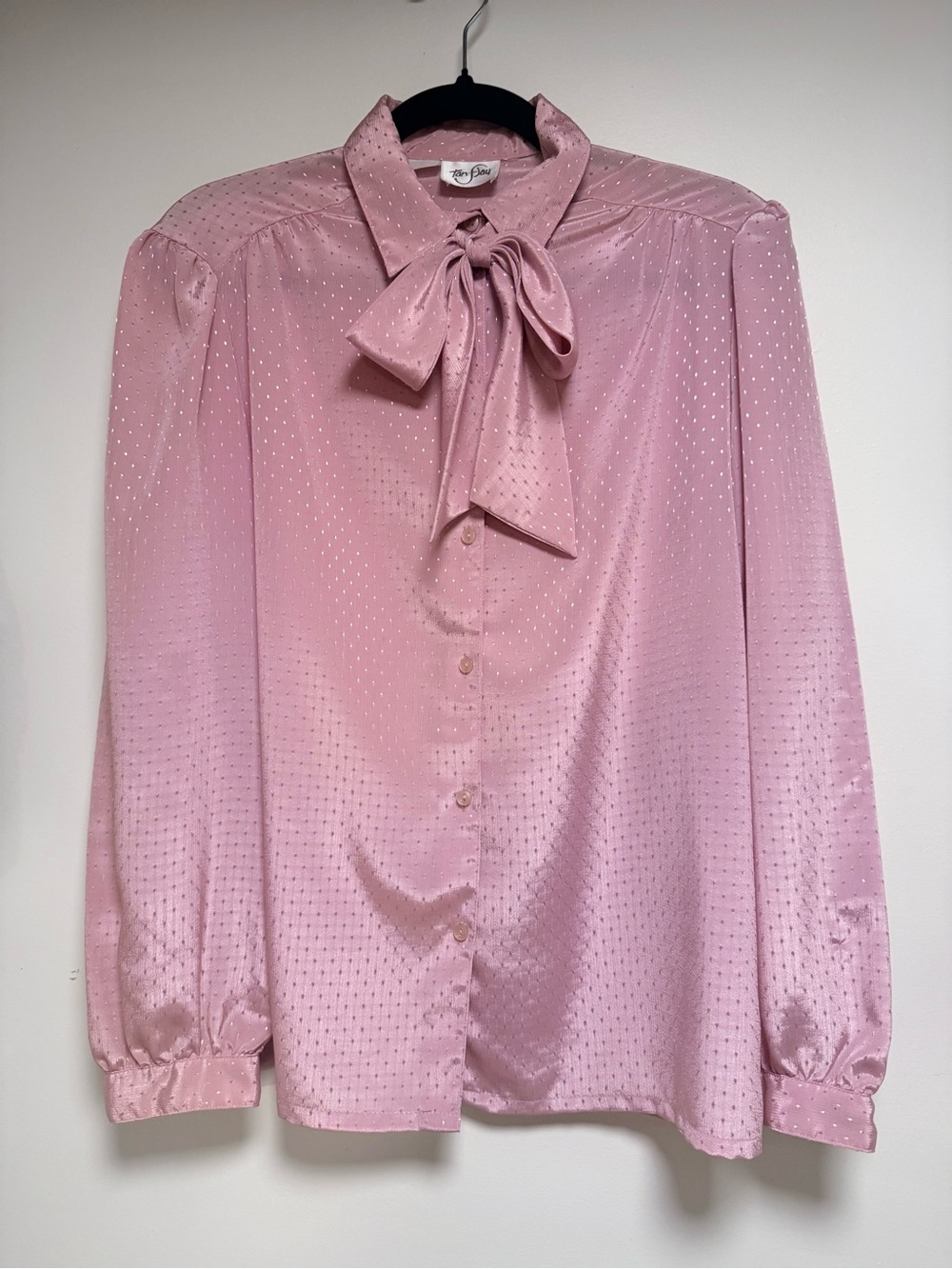 Vintage 1970s/80s Mauve Bow Secretary Blouse Silky Pin-Dot *size note* Romantic